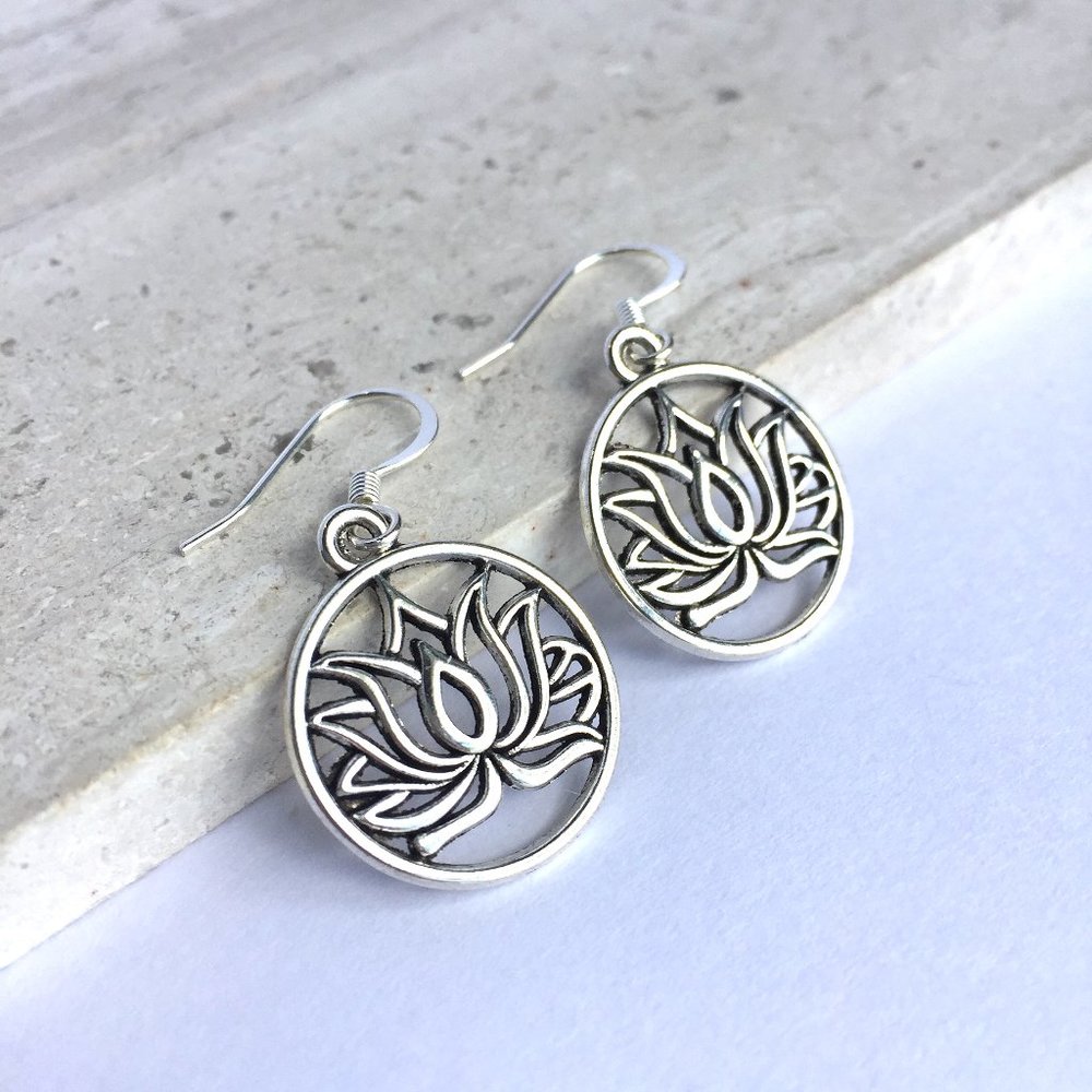 Silver Lotus hoop Earrings